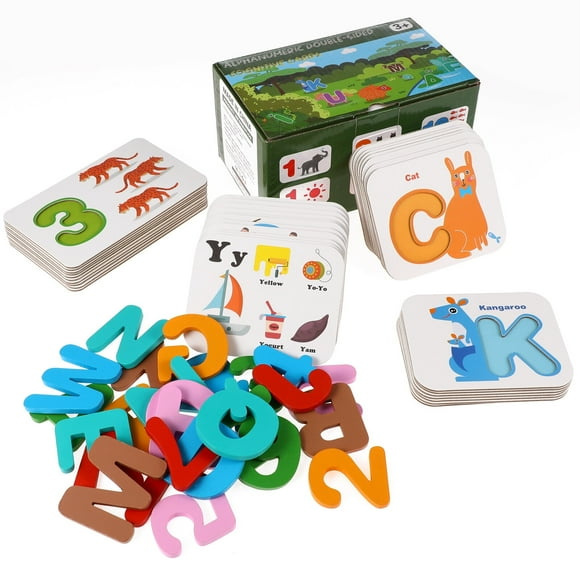Alphabet and Number Flash Cards Wooden ABC Sight Words Flash Cards Kindergarten Animal Letter Educational Toys for 3 Year Olds Toddlers