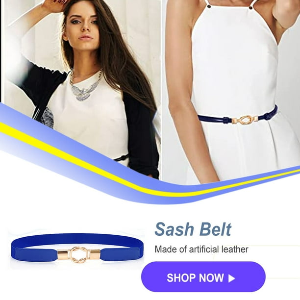 Waist Band Exquisite Elastic Universal Cinch Gold Leather Straps with  Buckles Puffer Coat Valentines Day Belts for Women Dresses Blue 