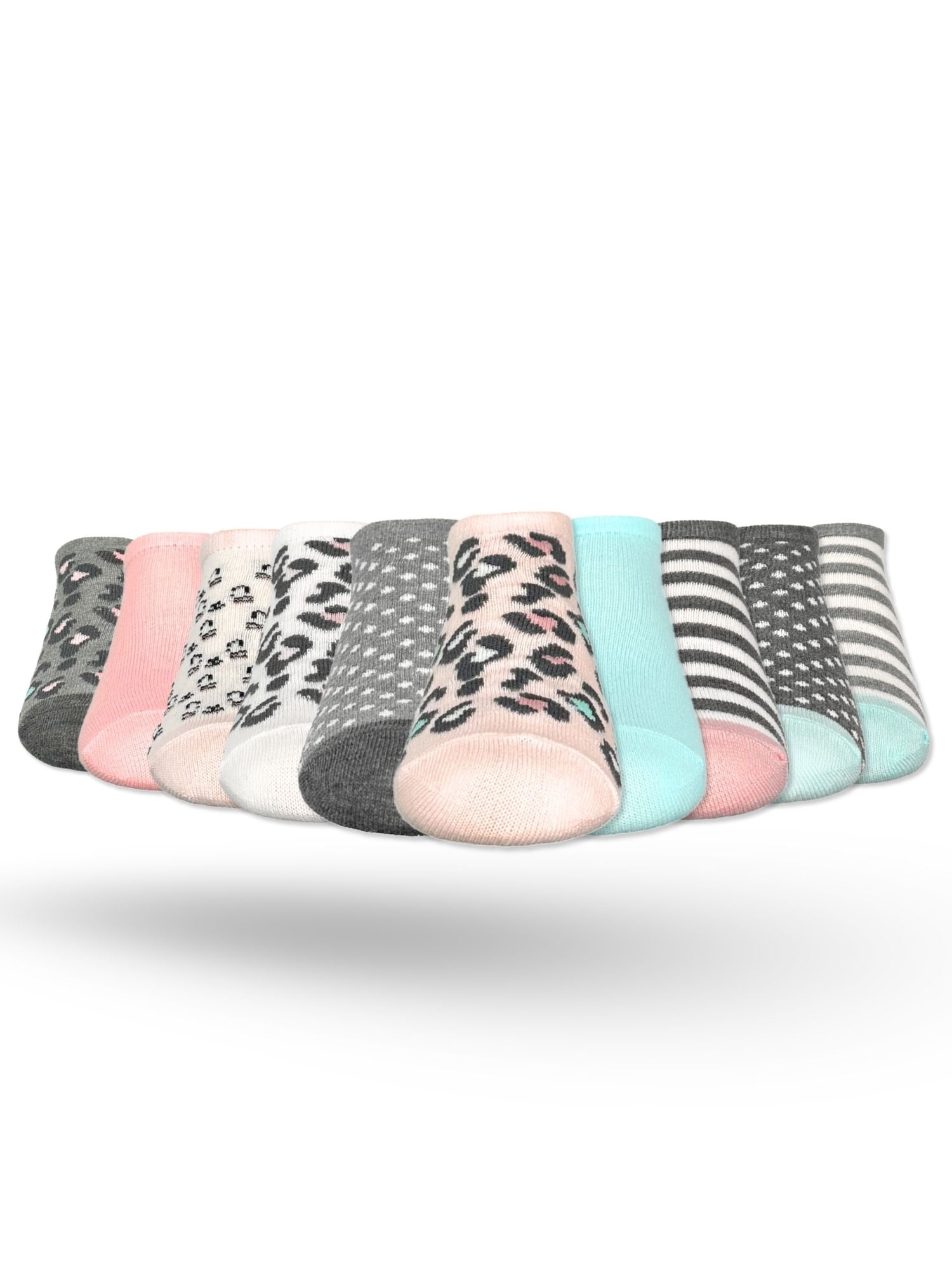 Wonder Nation Girls Leopard No-Show Socks, 10-Pack, Sizes S-L