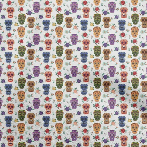 oneOone Viscose Jersey White Fabric Skull Quilting Supplies Print Sewing Fabric By The Yard 60 Inch Wide-aB