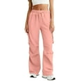 thumbnail image 4 of Cargo Sweatpants for Women with Multiple Pockets Wide Leg Sweat Pants Winter Warm Fleece Lined Women's Pants Pink S, 4 of 6