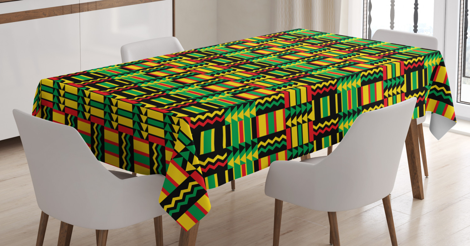 Kente Pattern Tablecloth, Tribal Kenya Nigeria Design with Lively