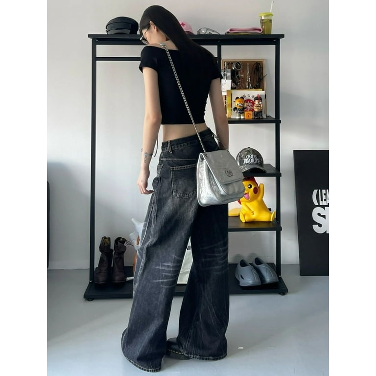 Y2k Black Jeans Women Baggy Vintage High Street Oversized Y2k Black Jeans Women Baggy Vintage High Street Oversized