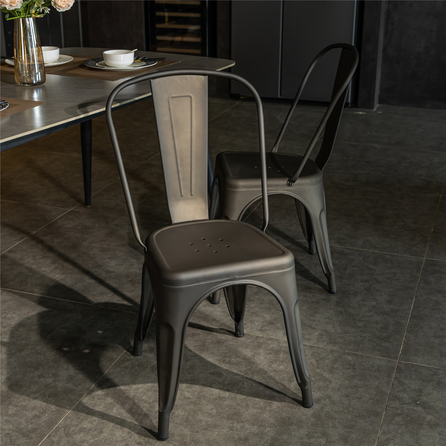 Homy Casa Industrial Metal Dining Chairs Set of 2 , Tolix Style
