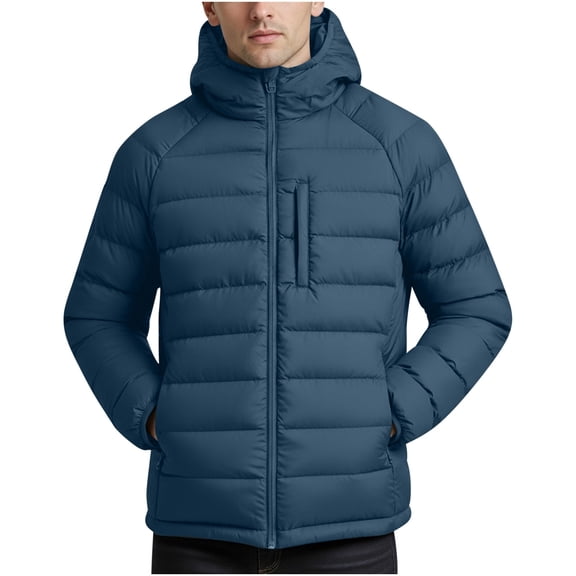 UQJfacai Puffer Jacket Men Lightweight Insulated Winter Warm Hooded Quilted Puffy Coat Outerwear with Pockets Travel Camping