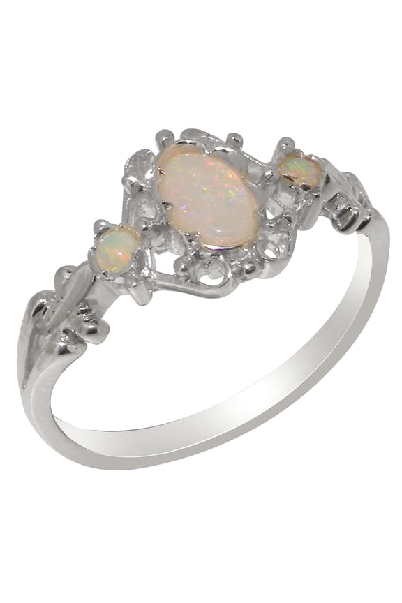 LBG British Made 925 Sterling Silver Natural Opal Womens Anniversary Ring - 33 size options - Size 9