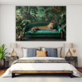 thumbnail image 4 of Mudket Framed Leopard on Green Velvet Sofa Canvas Wall Art, Jungle Leopard Print Living Room Decor, Wild Animal Wall Art Ready to Hang - 12"L x 8"W, 4 of 10