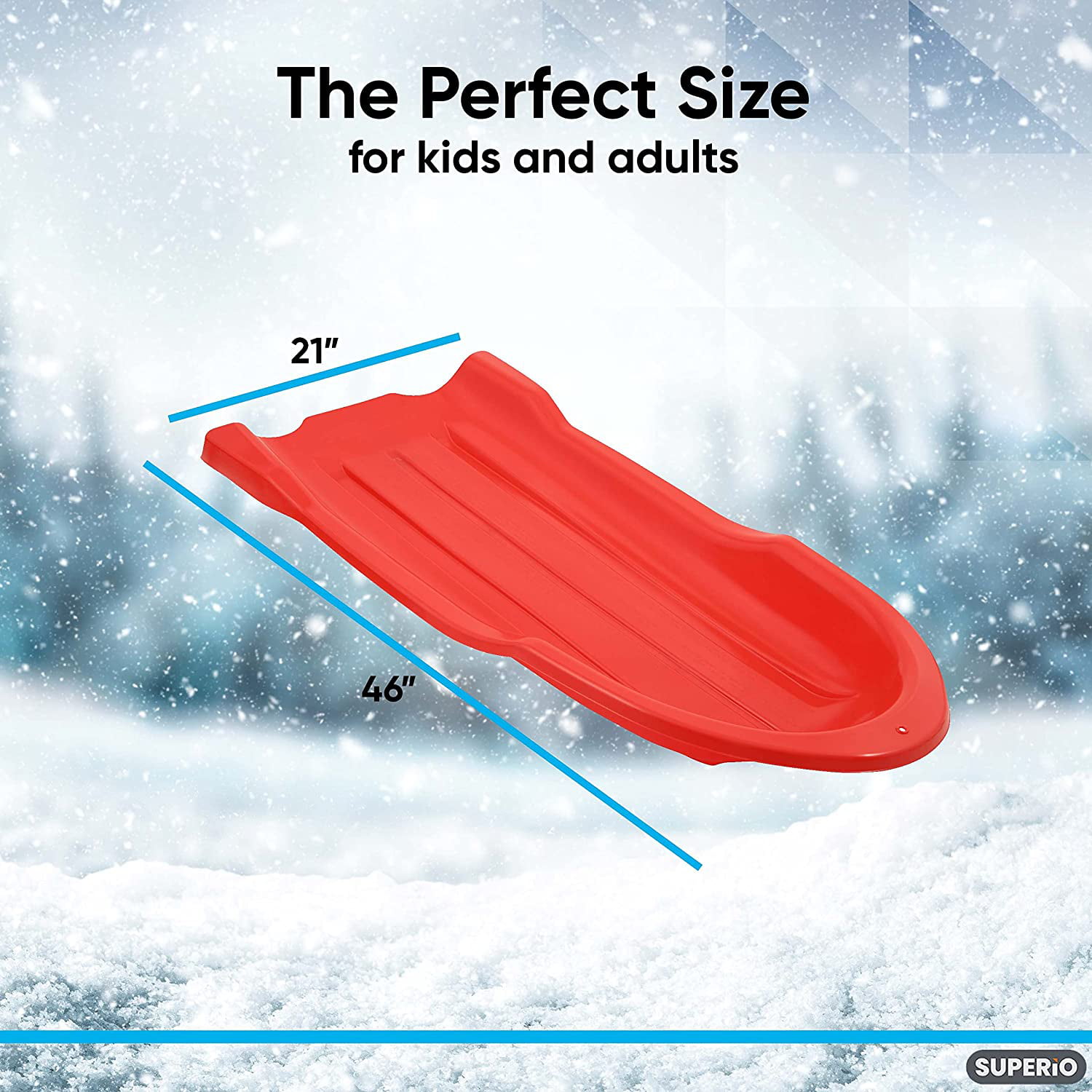 Long Sled 21 x 46,Winter Snow Fun for Kids and Adults Superio Torpedo Snow Sled 