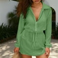thumbnail image 4 of Miqool Women's Summer Drawstring Mini Dress Casual Long Sleeve Button Down Collared Shirt Dress Vacation Sundress Beach Cover Ups, 4 of 6