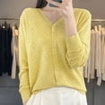 thumbnail image 5 of Fiaer Lightweight Knit Cardigan Sweaters for Women Cozy V-Neck Long Sleeve Button Down Casual Tops Yellow XL, 5 of 5