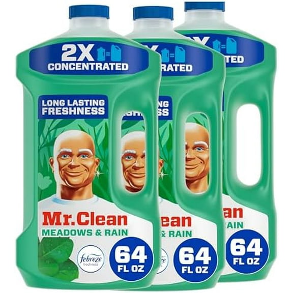 Mr Clean Multi Purpose Meadows Rain Liquid Cleaner Professional Household Non-Toxic Hardwood Floor Cleaner, 64 Ounce, New and Improved 2X Concentrated Solution, with NOIS Tissue Pack