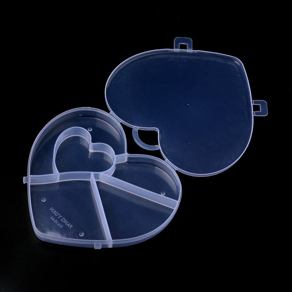 12pcs Plastic Bead Storage Containers 5 Compartments Heart Clear 15.2x16x1.9cm Hole: 2.7x2.3cm