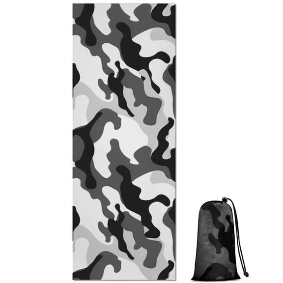 Black White Camo Digital Shapes Pattern Hot Yoga Mat Towel Non Slip for Hot Yoga - Quick-Drying Yoga Mat Cover with 4 Corner Pockets with Travel Bag - Hot Yoga Towel Non Slip 70"x26"