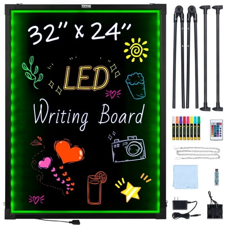 VEVOR LED Message Writing Board, 32"x24" Illuminated Erasable Lighted Chalkboard, Neon Effect Menu Sign Board, Drawing Board with 8 Fluorescent Chalk Markers and Remote Contro Tested toStandards