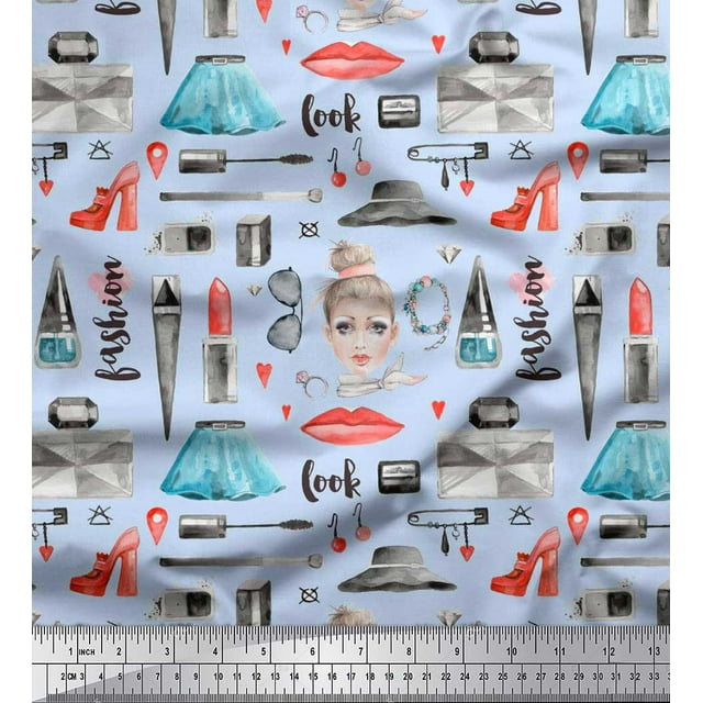 Soimoi Coton Cambric Tissu Rouge à Lèvres, Bouteille de Parfum & Robe Tissu Imprimé de Mode par la Cour 56 Pouces de Large