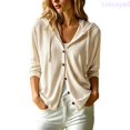 thumbnail image 2 of Lixiuxyad ‌Women's Hooded Cardigan Oversized Long Sleeve Button-Front Knit Cardigan,Beige, 2 of 6