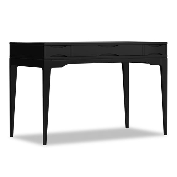 Simpli Home Harper 48 inch Wide Solid Hardwood Mid-Century Modern Small Desk in Black