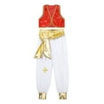 thumbnail image 3 of Yeahdor Kids Boys Arabian Prince Costume Set Halloween Fancy Dress Up Braided Trimming Open Front Waistcoat with Pants Burgundy 8, 3 of 7