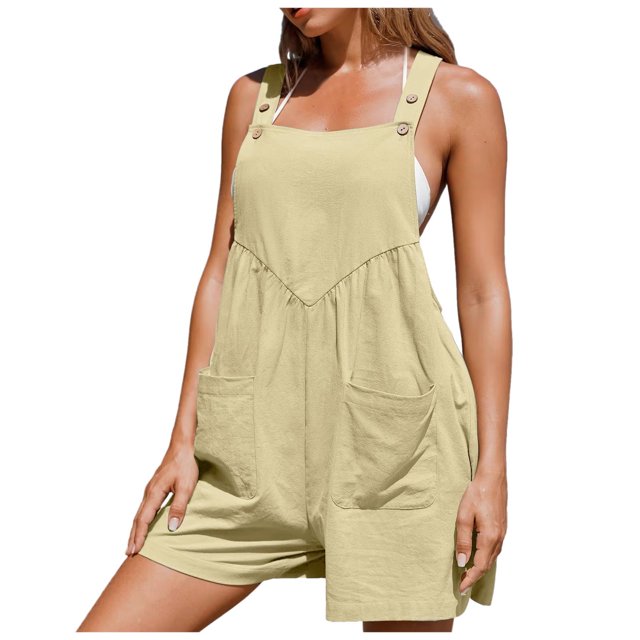 YDLCAFD Short Rompers For Women Summer Casual Soild Color Pockets Rompers Overalls Jumpsuit Shorts Rompers M