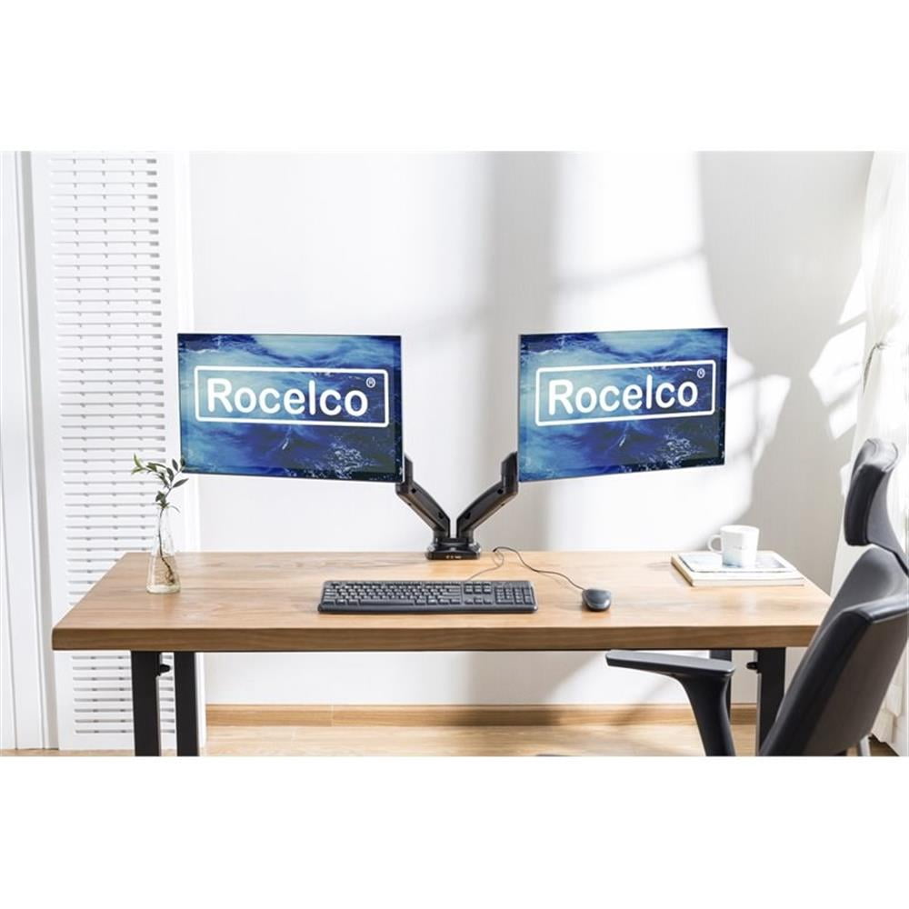 Pemberly Row Premium Double Monitor Desk Mount/USB 2.0 and Audio Port Black