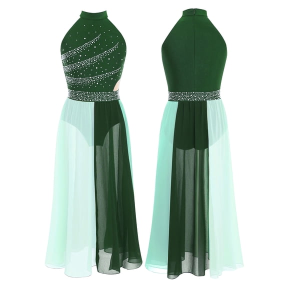 iiniim Sleeveless Flowy Skirt for Girls Ballet Leotard Dress Modern Ballerina Color Block Lyrical Dancewear Green 6