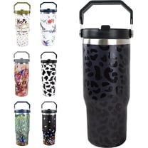 30oz Black Leopard Tumbler with Handle and Straw, Stainless Steel Vacuum Insulated Coffee Tumbler, Travel Mug Water Bottle, Leopard Stuff Accessories Decor, Leopard Gifts for Women