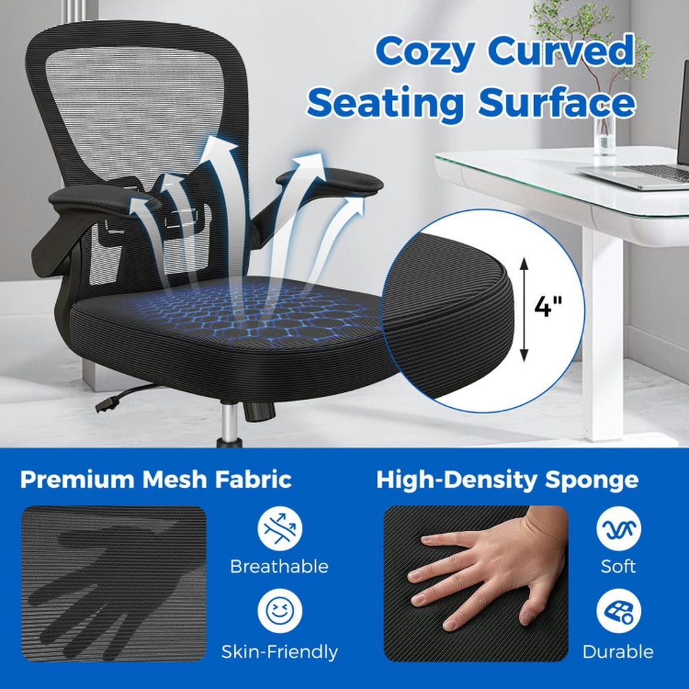 Demi Bonn Adjustable Swivel Mesh Task Office Chair with Flip-Up Armrests, Rolling Work Computer Desk Chair, Black