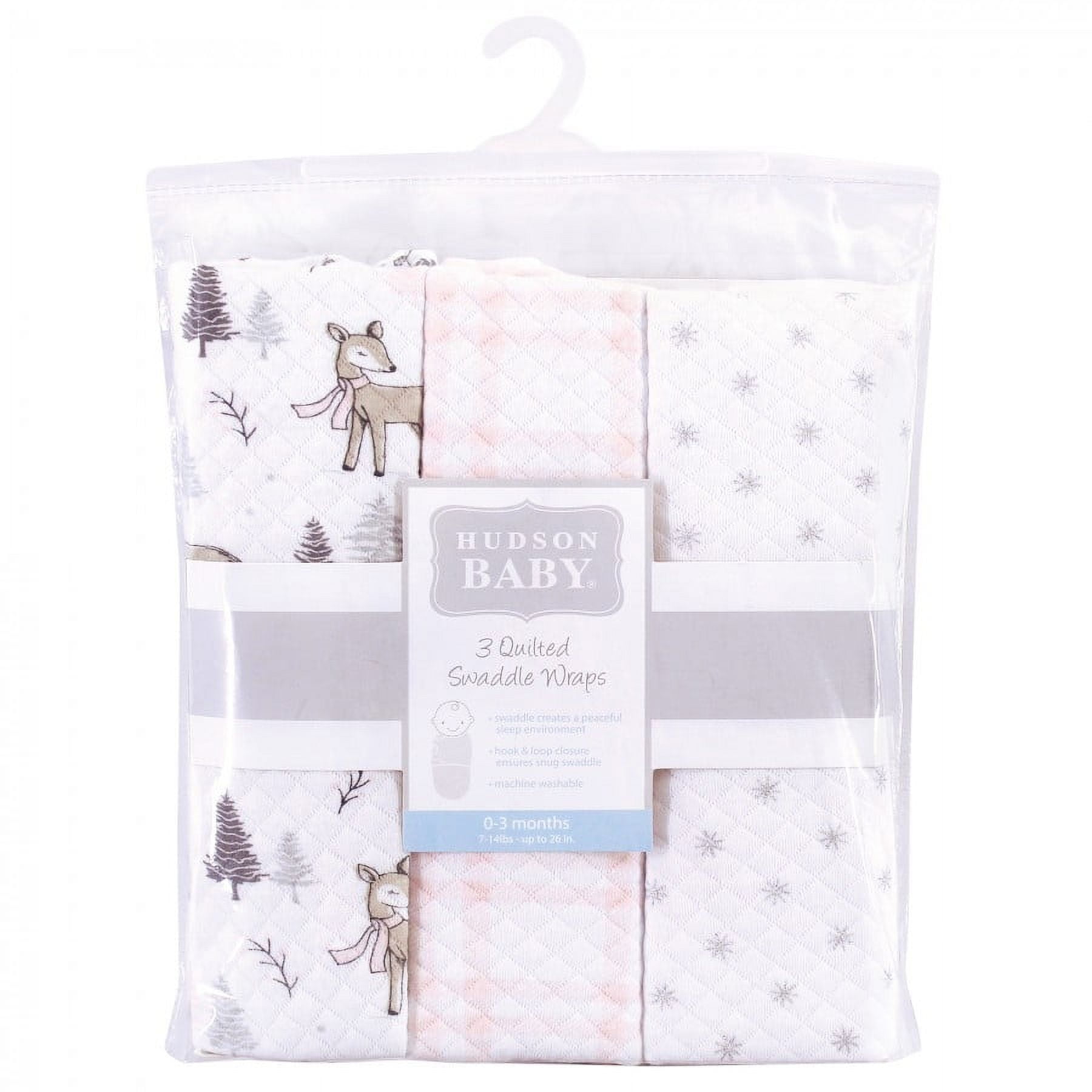 Hudson Baby Infant Girl Quilted Cotton Swaddle Wrap 3pk, Winter Forest, 0-3 Months