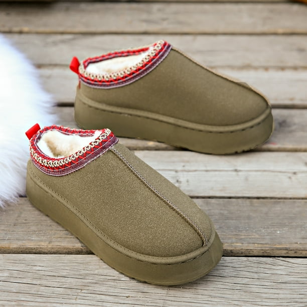 Botas de nieve de suela gruesa para mujer, para exteriores, otoño e invierno, con forro polar reforzado, con puntera cerrada integrada, zapatillas de piel para mujer