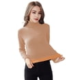 thumbnail image 5 of Women Knitting Tops High Collar Long Sleeve Solid Color Warm Fleece Lining Pullover Tops Slim Fit Thickened Knitwear Daily Wear, 5 of 8