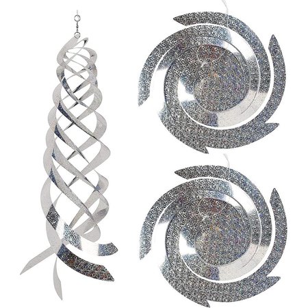 1111Fourone 3 Pack Bird Repellent Spiral Reflectors Plastic Hanging Bird Repeller Silver Reflective Spinner Garden Decorative Bird Repeller