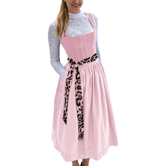 Women's Bavarian Oktoberfest Dirndl Dress with Apron Leopard Print Cosplay Party for Themed Festival Events