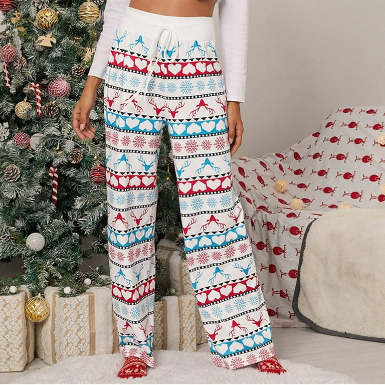 Summer Deal on Clearance 2023 Zpanxa Womens Casual Loose Wide Leg Cozy  Pants Fashion Lace-up Christmas Printed Pajama Pants Relaxed Fit Straight  Leg