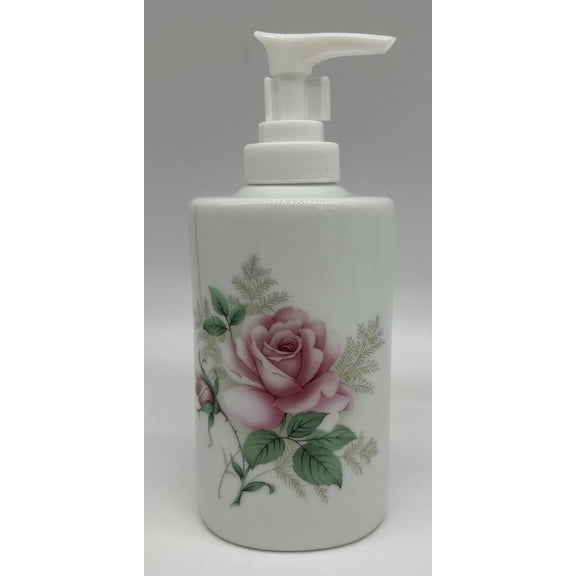 Soap Dispenser - White Porcelain Decorated (Roses)