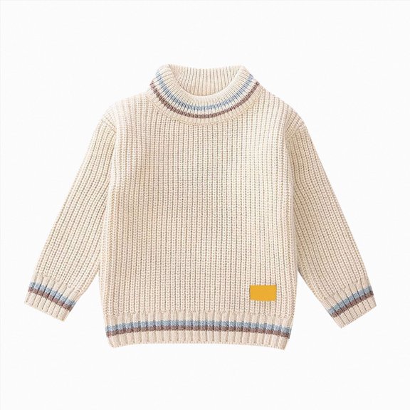 NIEWTR Kids Fall Winter Clothing Long Sleeve Crewneck Chunky Knit Sweater Colorful Print Pullover Cold Weather Top 2t 3t 4t 5t 6t(B-Beige,4-5 Years)