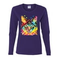 thumbnail image 2 of Wild Bobby Dean Russo Colorful Blue Eyes Cat Cat Lover Women Graphic Long Sleeve Tee, Purple, Large, 2 of 5