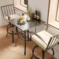 thumbnail image 2 of ASJMR 3 Pieces Patio Swivel Bar Set, Outdoor Metal Bar Stools for 2, High Top Table & Cushioned Chairs for Backyard, Poolside, Porch, Khaki, 2 of 8