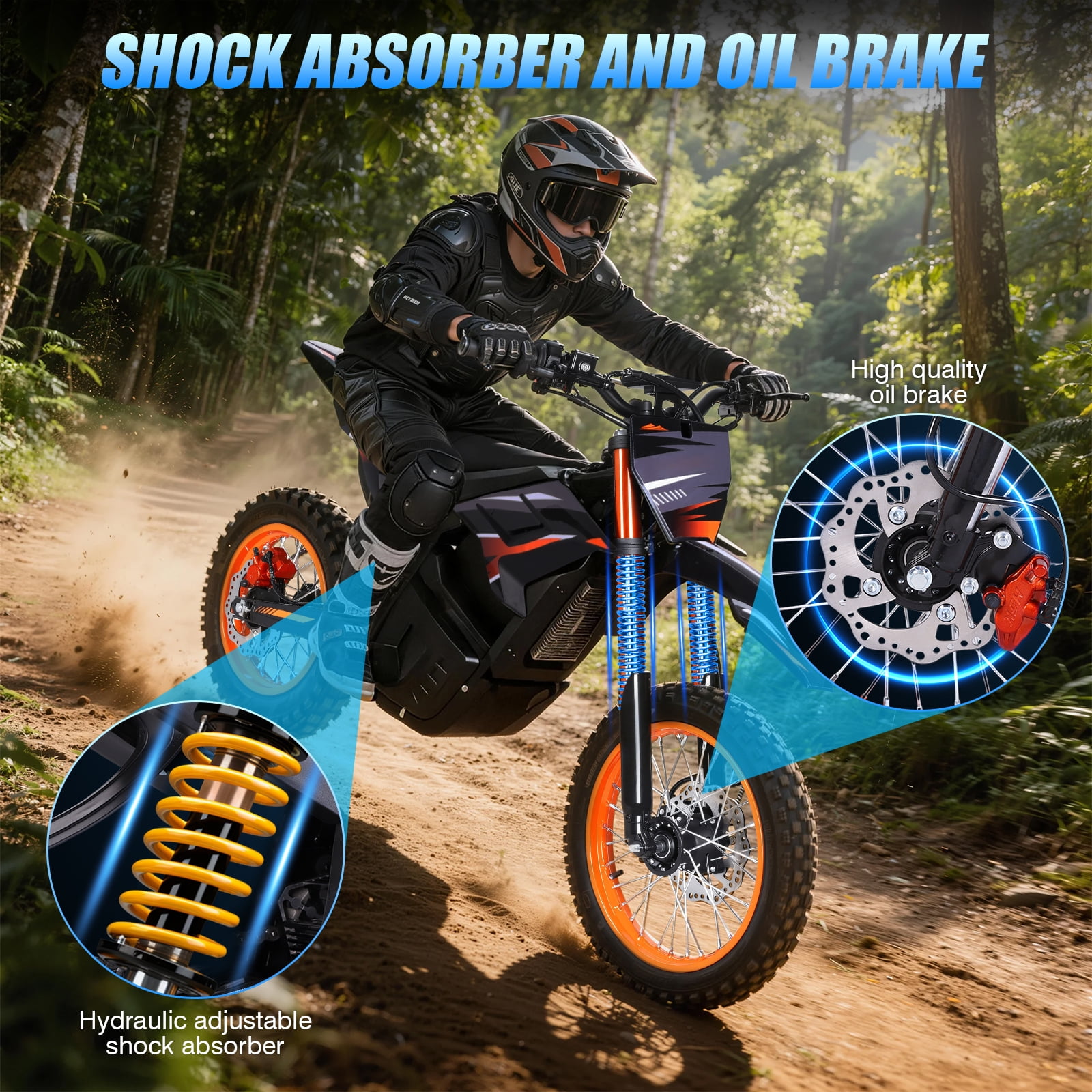 3000W Adult Electric Dirt Bike, 40mph Top Speed, 43-mile Range, 48V 30ah Battery, 14"/12" Fat Tires, Dual Hydraulic Brakes, Full Suspension, UL2849