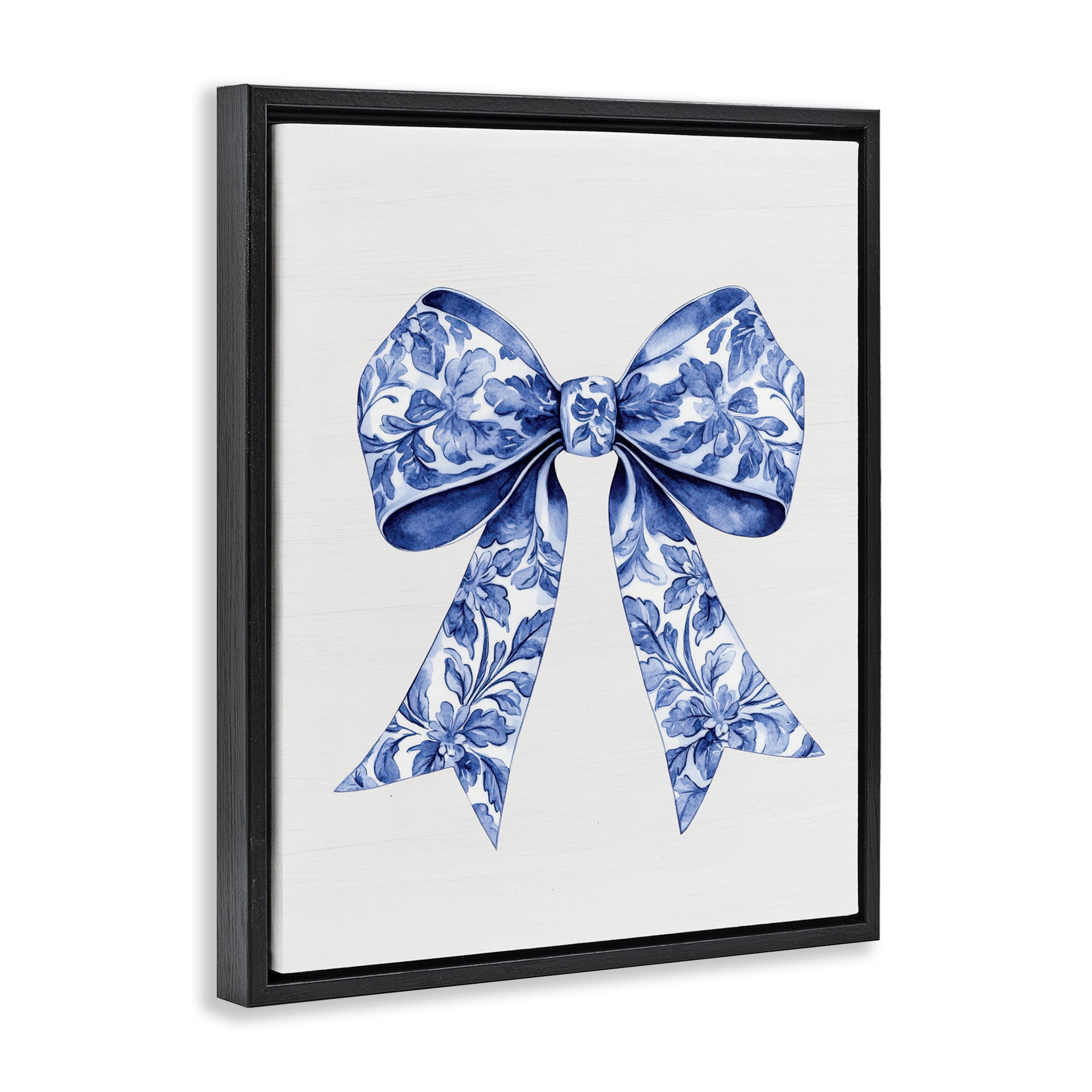 Vintage Toile Flower Ribbon Black Framed Floater Canvas Wall Art, design by Lettered and Lined