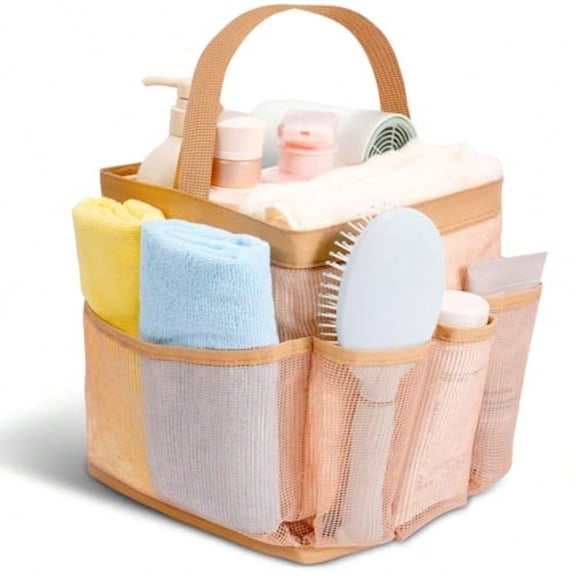 Shower Caddy for College Dorm Room Essentials for Girls with 9 PocketsLarge-Capacity Shower Basket Quick Dry Toiletry Tote Bag for Women Outdoor Gym Travel Swim Beach Camping Essentials-Brown