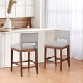 thumbnail image 2 of LonKwa Light Gray Upholstered Counter Height Bar Stool with Brown Wooden Legs, Padded Kitchen Island Seating with Metal Stud Trim, 1 Piece, 2 of 8