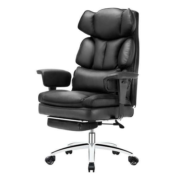 JIOABL Executive Home Office Desk Chair with Footrest & Lumbar Support, Reclining Height Adjustable Comfy PU Leather Computer Gaming with Swivel Wheels, Black