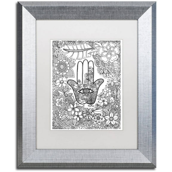 Trademark Fine Art "Hamsa Hand" Canvas Art by KCDoodleArt White Matte, Silver Frame