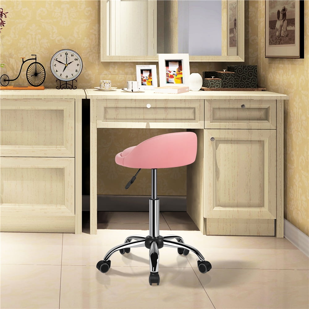 Alden Design Adjustable Swivel PU Leather Bar Stool for Salon, Pink
