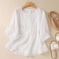 thumbnail image 3 of Summer Tops for Women 3/4 Sleeve Cotton Linen Shirts For 2025 Summer Retro Embroidered Tops Casual Trendy Vacation Blouse Cute Summer Tops1 PC, 3 of 4