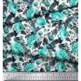 thumbnail image 2 of Soimoi Green Polyester Crepe Fabric American Robin,Leaves & Floral Decor Fabric Printed BTY 52 Inch Wide, 2 of 3