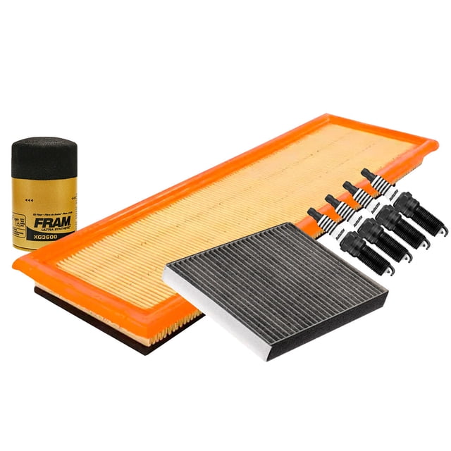 Kit De Bujías Platino, Filtro De Aire, Filtro Para Aceite Sintético Y Filtro De Cabina 7 PIEZAS Afinación Sin Aceite Compatible con Fiesta 2002 A 2010 Ford L4 1.6L