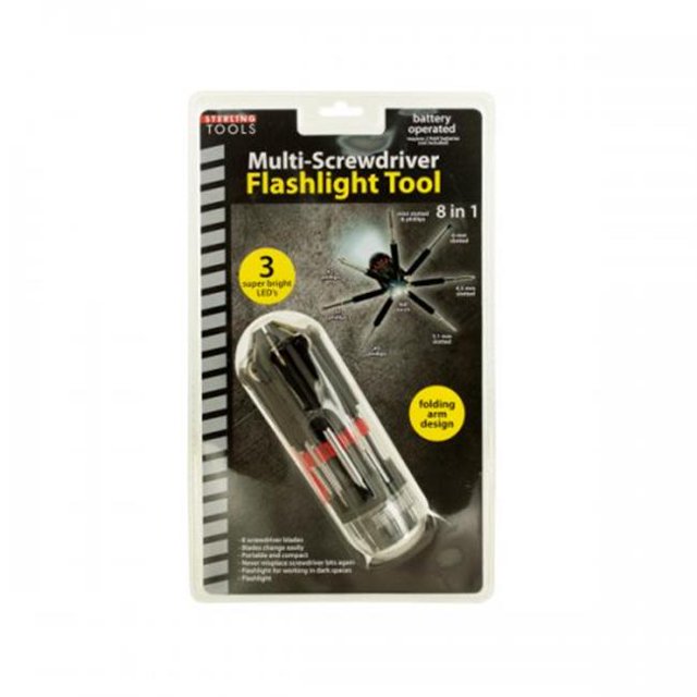 Sterling OF807 8-In-1 Multi-Screwdriver Flashlight Tool - Transparent, Black, Red, Silver