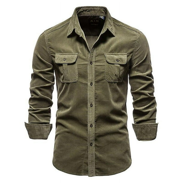 Size 3XL 88 95 kg Nueva camisa de algodon de un solo pecho para hombre camisas informales de negocios a la moda de pana de Color solido para hombre