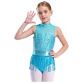 thumbnail image 2 of inlzdz Justaucorps Sans Manches à Franges pour Filles, Patchwork à Sequins, Franges, Performance, Bleu Vert 12, 2 of 7